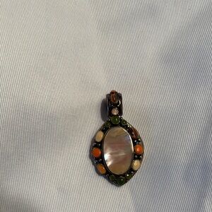 Silver mother of pearl and stones Pendant, vintage